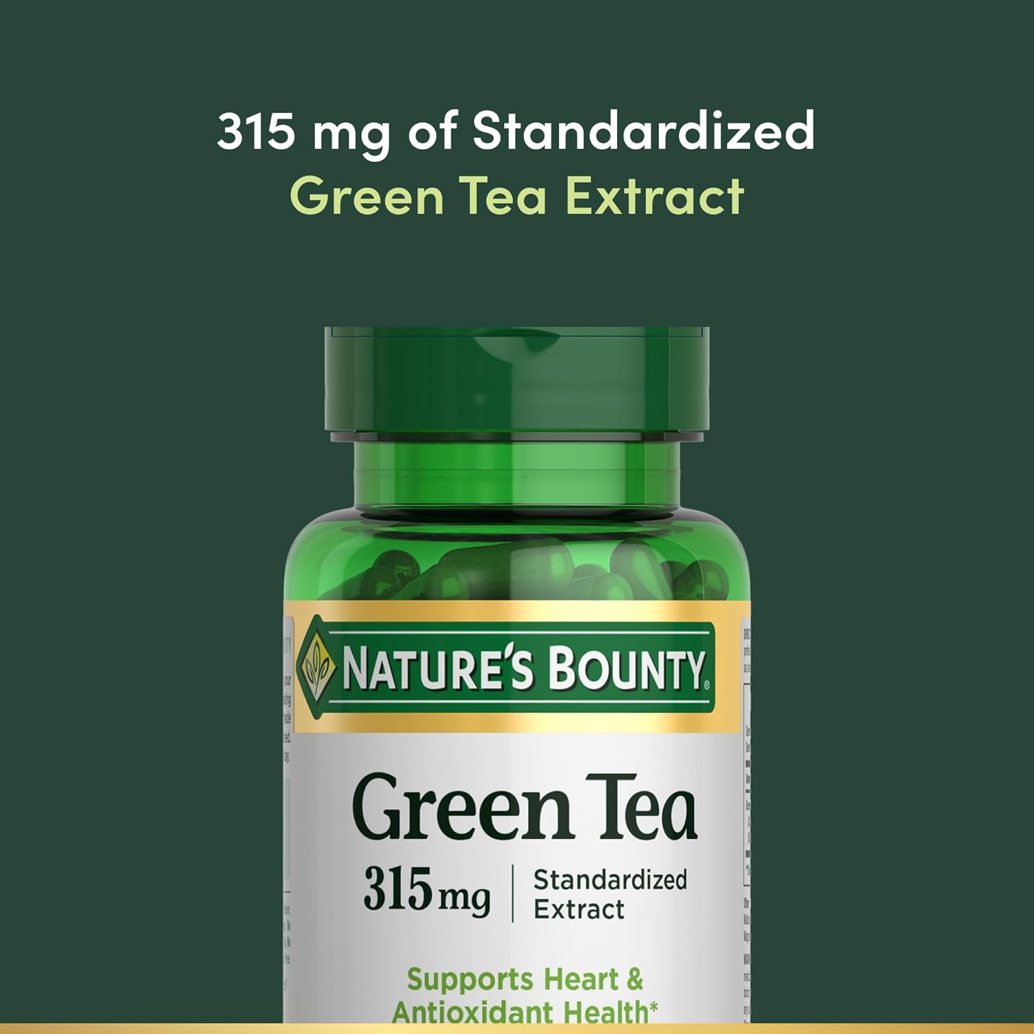 Nature's Bounty Green Tea Pills and Herbal Health Supplement, Supports Heart and Antioxidant Health, 315mg, 100 Capsules