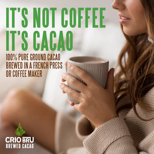 Crio Bru Brewed Cacao Double Chocolate Light Roast - Coffee Alternative Natural Healthy Drink | 100% Pure Ground Cacao Beans | 99.99% Caffeine Free, Keto, Low Carb, Paleo, Brew And Enjoy Hot or Iced (10oz)